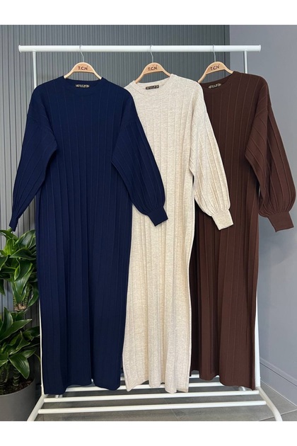 Slim Ribbed Bat Sleeve Knitwear Dress Navy Blue