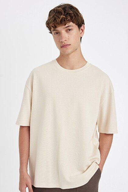 Defacto Oversize Wide Fit Crew Neck Short Sleeve Basic Plain Heavy