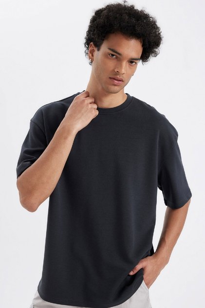 Oversize Wide Fit Crew Neck Short Sleeve Basic Plain Heavy Fabric T-Shirt X3926Az24Au