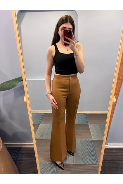 Women's High Waist Snap Button Spanish Leg Pants