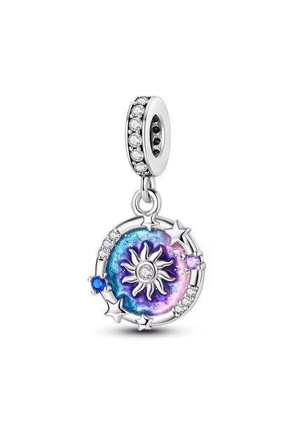 Galaksi Ve Güneş Sallantılı 925 Ayar Gümüş Charm