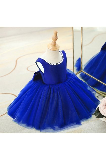 Girls' Pearl Dress with Collar and Bow Newborn Baby Birthday Dress Girl Children's Formal Elegant Princess Dress