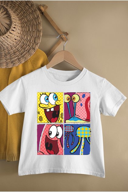 Sponge Bob Printed Cycling Neck Cotton Short Sleeve Children's Tshirt