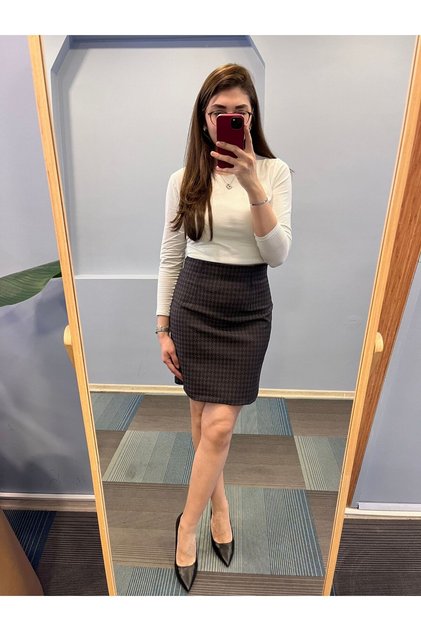 Waist 36cm (Slim Waist) Women's Lined Winter High Waist Above-The-Knee Pencil Skirt