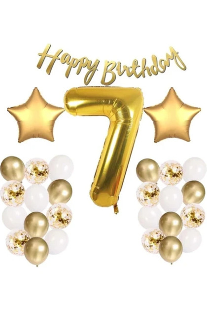 Gold Concept 7Th Birthday Celebration Set with Balloon Headband Gift