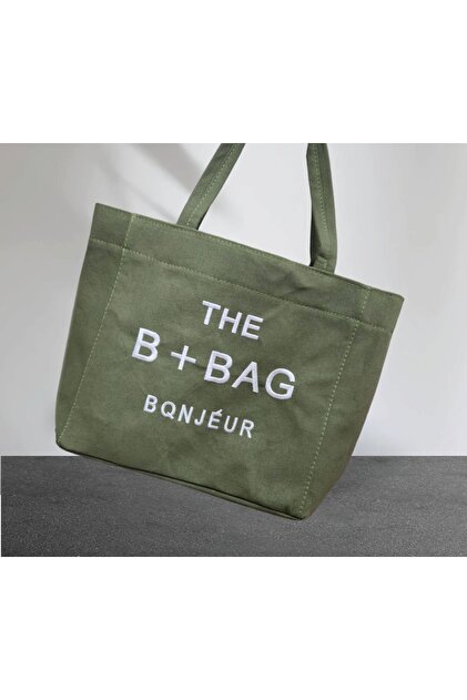 BQNJEUR THE B+ BAG BQNJEUR HAKİ Uzun Askılı Kanvas Kumaş Krem Omuz