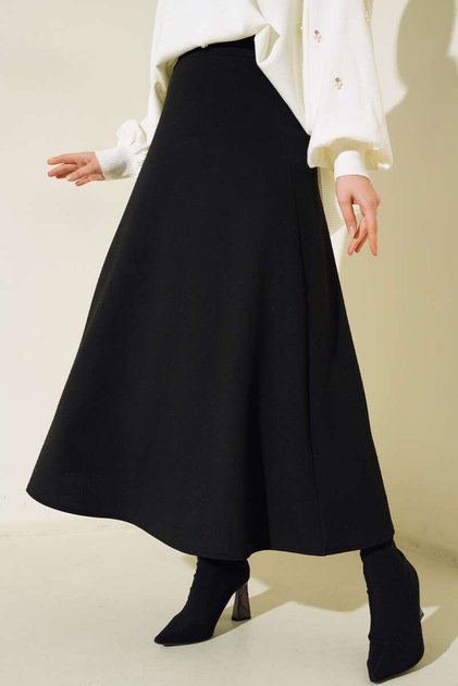 Crepe Straight Flared Skirt
