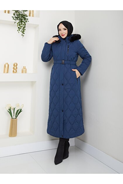 Doque Araboy 125 cm Şişme Kapitone Kadın Kışlık Kaban Kapşonlu