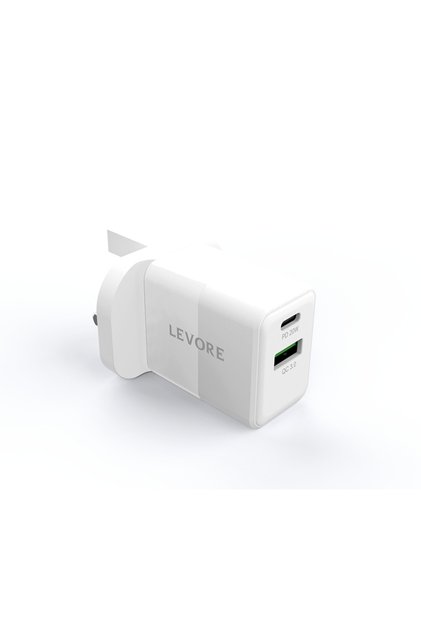 شاحن حائط 20 وات بمنفذ PD وUSB-A - أبيض