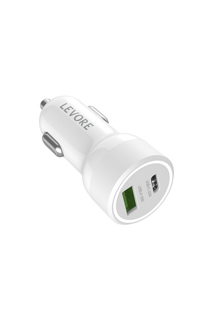 شاحن سيارة 51 وات USB-C PD و USB-A - أبيض