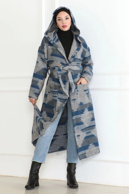 Winter Pattern Lumberjack Belted Cap / Navy Blue - F0505
