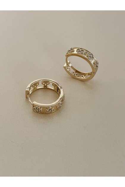 Zirkon Taşlı Gold Küpe (Yonca Model Zirkon Taşlı Gold VIP Küpe)