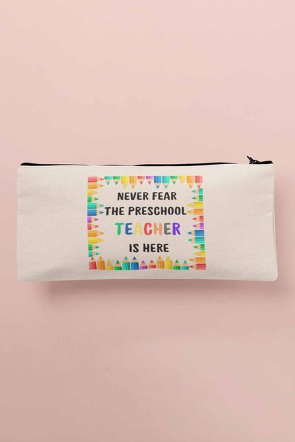 Preschool Teacher Is Here Kindergarten Teacher Printed Cloth Makeup Bag Pen Holder Wallet