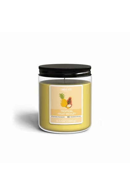 شمعة معطرة برائحة مزيج الفواكه الاستوائية، 6.5 أونصة، وعاء زجاجي بفتيلة واحدة وغطاء لولبي، برائحة الحمضيات والمانجو والأناناس والخوخ، تدوم حتى 40 ساعة، صنع في الولايات المتحدة الأمريكية.