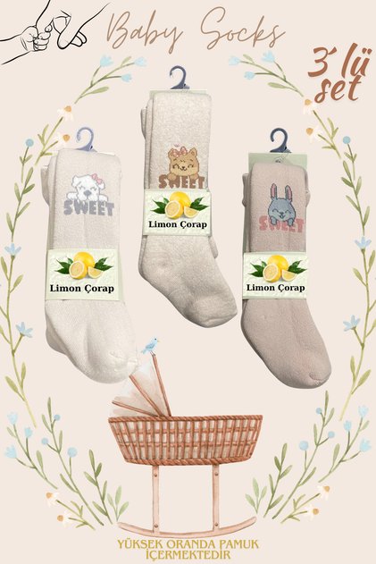 Bebek Çocuk Pamuklu Külotlu Çorap (3'lü Set) Kız Erkek Kilotlu Çorap