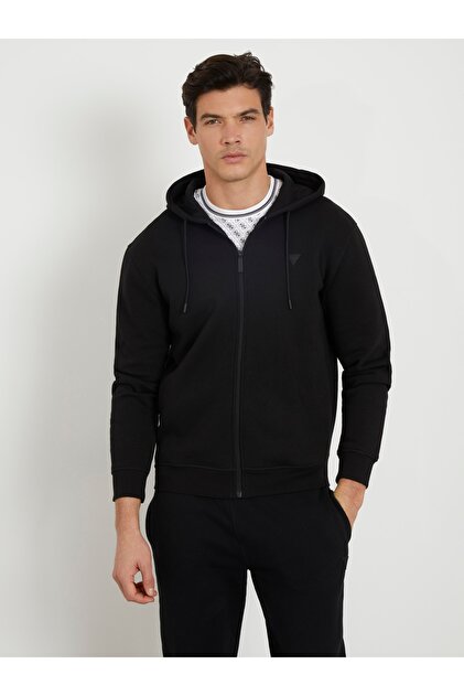 Guess ALDWIN ZIP HOODED SW Erkek Siyah Eşofman Üstü Z2YQ28K9V31