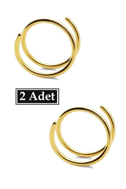 Cerrahi Çelik Tek Delikte Çoklu Çift Görünümlü Spiral Halka Hızma Piercingi (2 Adet) (Altın Renk)
