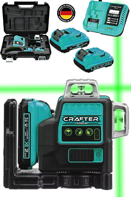 CRAFTERTOOLS Germany 360° 12 Köşe 45 Mt Ölçüm Çift Akülü Lazer