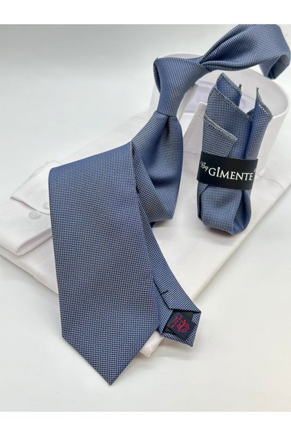 Steel Blue Self Pattern Classic Handkerchief Tie