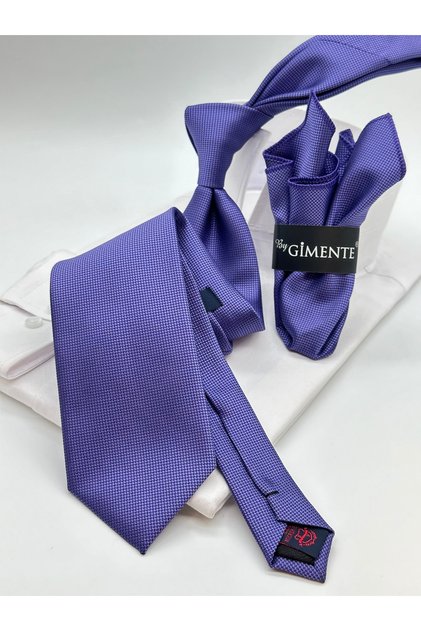 Purple Self Patterned Classic Handkerchief Tie