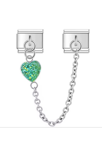 Italian Double Link Bracelet Charm - with Chain and Dangle Heart