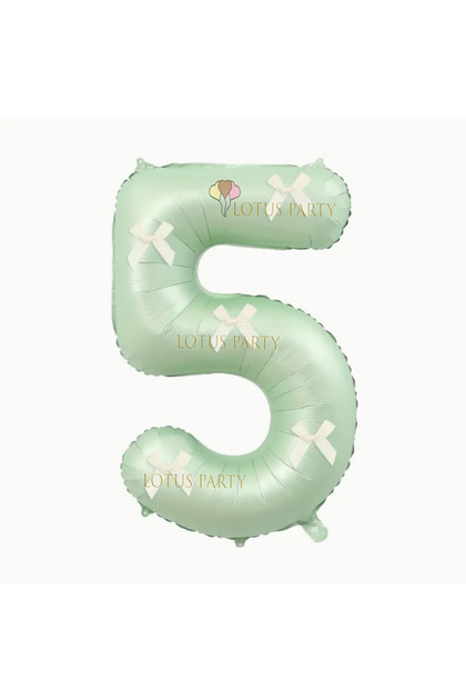 1 Year Old Water Green Numeral Foil Balloon - with White Ribbon and Bow
