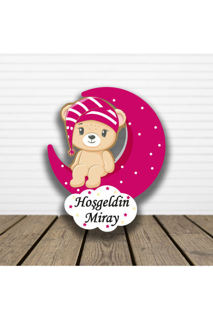 20 Adet Kişiye Özel Magnet Ay Üstünde Oturan Kız Ayıcık Bebek Hediyelik, Doğum Günü Magneti