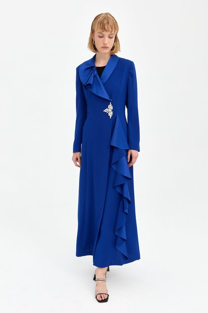 Şık Kaftan Pantolon Takım Saks