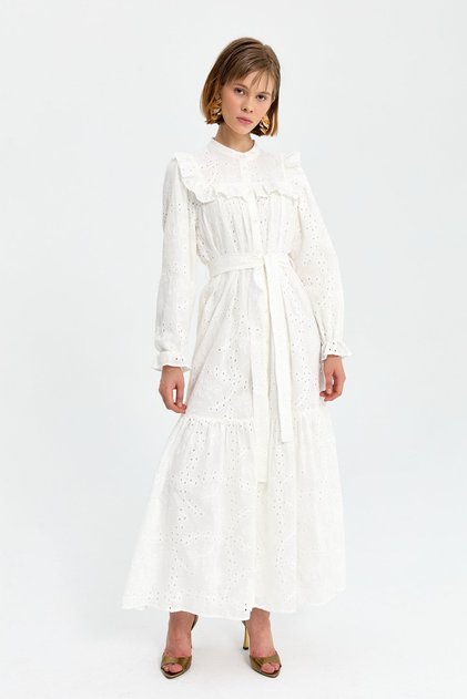 Ecru Embroidery Dress - Sliced under Skirt
