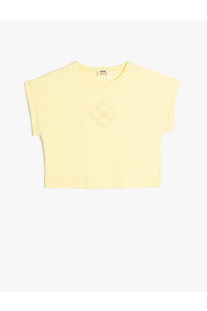 T-Shirt Short Sleeve Crew Neck Butterfly Embroidered Cotton