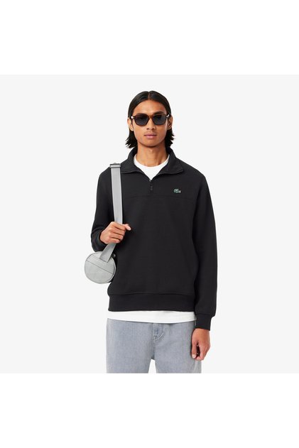 Erkek Classic Fit Yarım Fermuarlı Siyah Sweatshirt