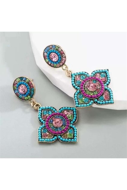 Colored Embroidered Ethnic Earrings