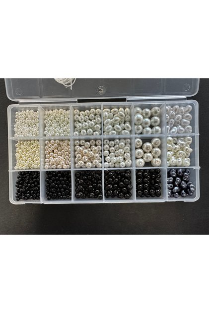 Krem,Beyaz,Siyah renkler Dev İnci Set,Hobi yapım seti