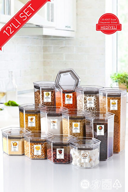 Nandy Home 12'Li Set Set Etiketli, Silikon Contalı Altıgen Erzak