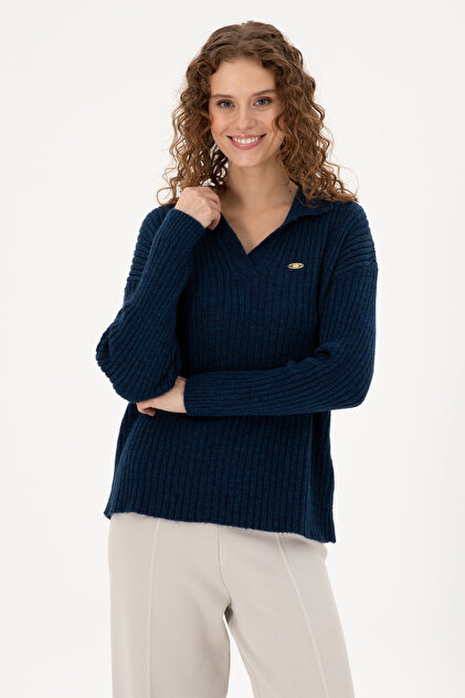 U.S. Polo Assn. Kadın Lacivert Polo Yaka Kazak 50297093-VR033