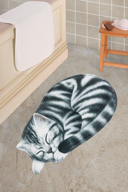 Sleeping Cat Tabby Shaped Washable Door Mat