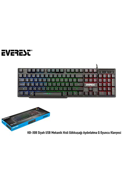 Everest Kb-x88 Klavye USB Gökkuşağı Aydınlatmalı Q Oyuncu Klavyesi