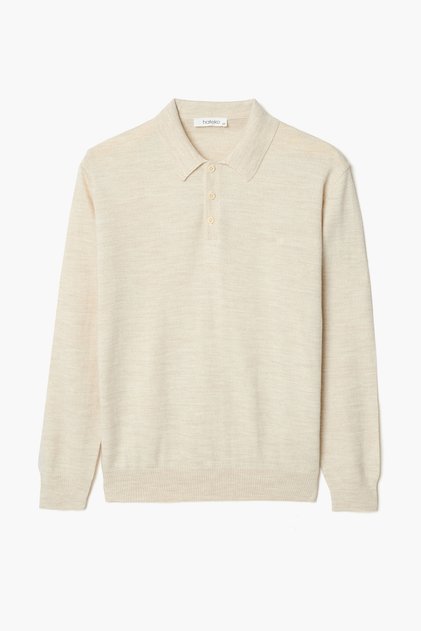 Erkek %50 Yün Ekru Polo Yaka Kazak