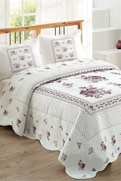 Double Microfiber Quilted Bedspread Flower Lilac