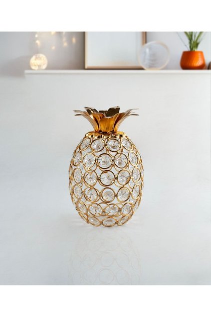 Kristal Taşlı Gold Ananas Obje