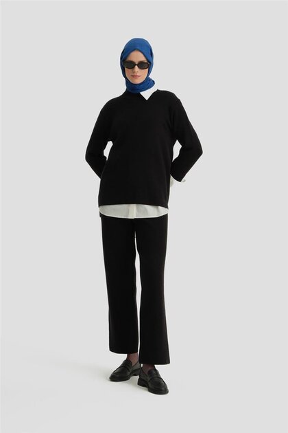 طقم تريكو مع بنطلون 24KD4219 أسود