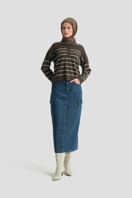 Striped Knitwear Sweater 24Kd4208 Khaki