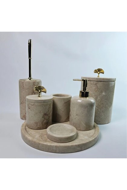 Decorative Natural Beige Marbroom Bathroom Set of 7 Marbroom Bathroom Set
