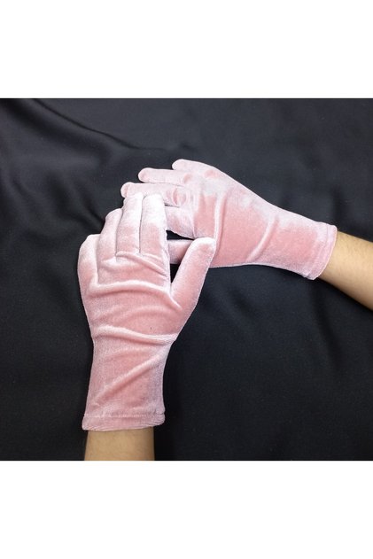 Miela kız çocuk kadife bilek boy eldiven pudra