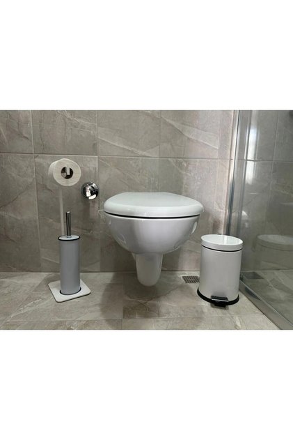 Toilet Roll Holder Brush Holder and Pedal Trash Can Set – Modern and Stylish Black Metal Design