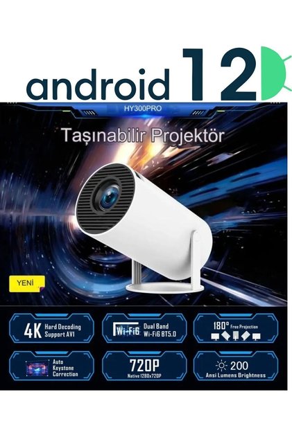 Taşınabilir Sinema Projektörü 4k Ev Sineması Bluetooth Android 12 Projeksiyon cihazı