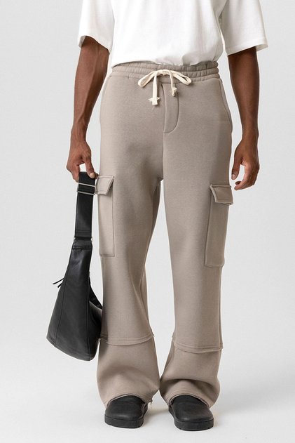 Basic cargo baggy sweatpants with pocket mink
