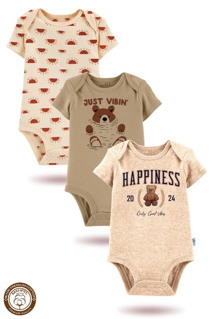 100% Cotton 3-Piece Organic Printed Snap Fastener Baby Bodysuit