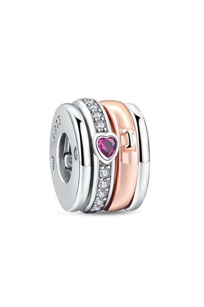 Gümüş Rose Taşlı Kalp Yüzük Gümüş Charm
