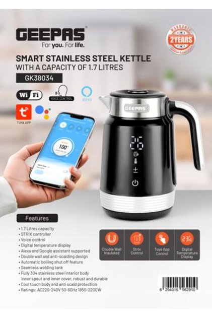 1.7 L Smart Stainless Steel Kettle- Convenient Tuya App Control, Alexa, Google Assistantl/ 2200 W